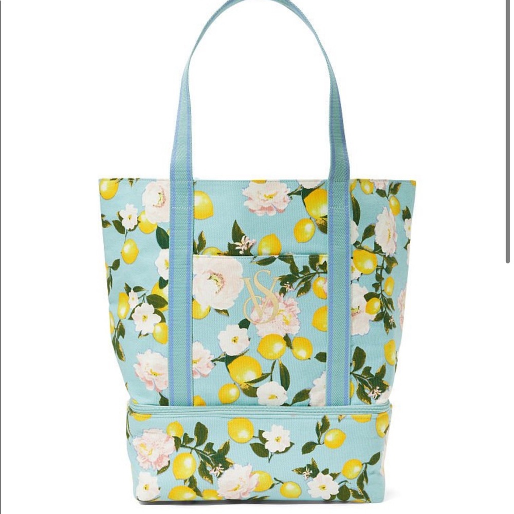 Cooler tote bag with lemon floral pattern and shoulder straps, Victoria’s Secret